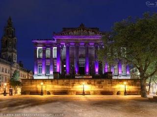 The Harris was lit up purple yesterday evening in support of Black Lives Matter. Credit: Sonia Bashir