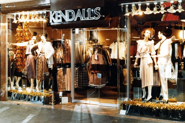 Window display of ladies fashions on sale at Kendall's in Trinity Street Arcade.