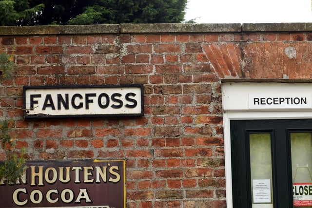 The old station sign at Fangfoss, now part of a caravan park