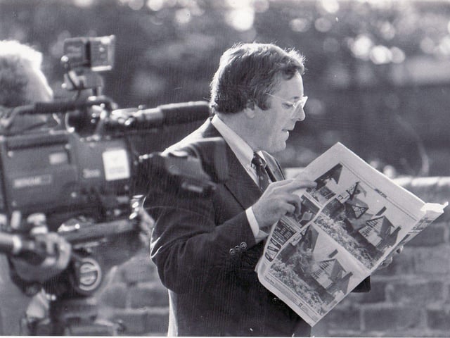 ITV Calendar's Richard Whiteley reads the Scarborough Evening News for the latest. The hotel chimney stack collapsed while Calendar was live on air.