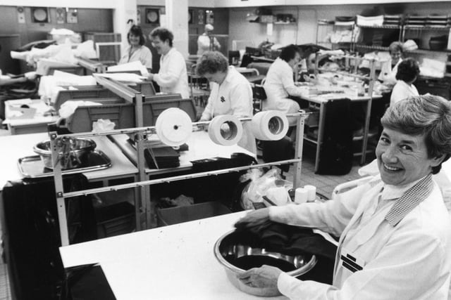 Betty Lee at work in the busy sterile supplies department at Leeds General Infirmary.