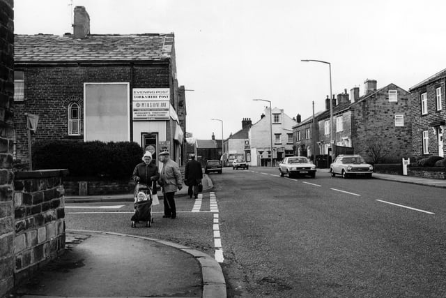 Calverley's Carr Road looking west showing the junction with Salisbury Street in the foreground. Beyond the junction, at nos. 42-43 Salisbury Street, is the corner shop of A.K. Patel, newsagent, tobacconist, grocer and confectioner.