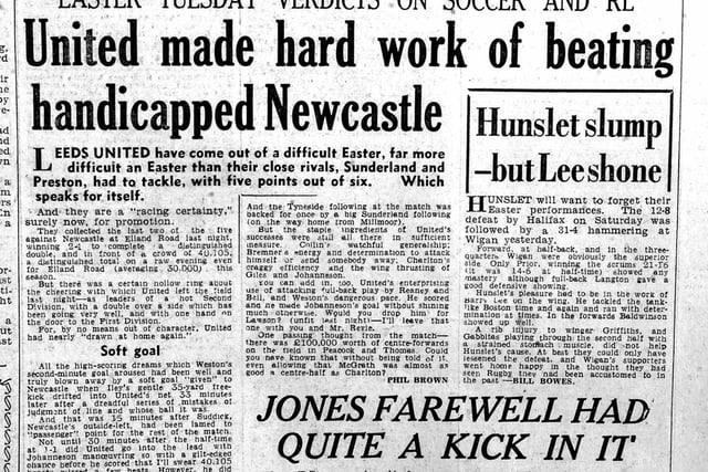 A YEP match report from Leeds United's game against Newcastle United at Elland Road. The Whites won 2-1 thanks to goals from Don Weston and Albert Johanneson.