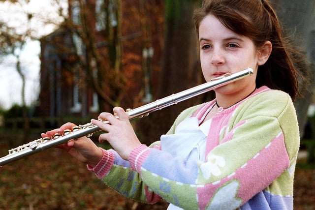 12-year-old Clare Challinor from Lytham practising her flute piece in 1996