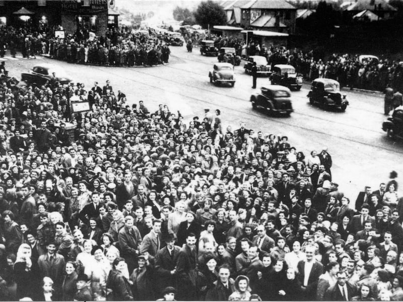 Who's next? Thousands queued for fish and chips along Bradford Road. Top left on this photo is the White Cross public house