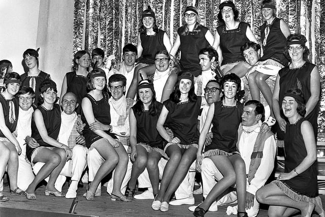 The cast of the musical 'Calamity Jane' line up at Golborne St Thomas AODS in September 1969