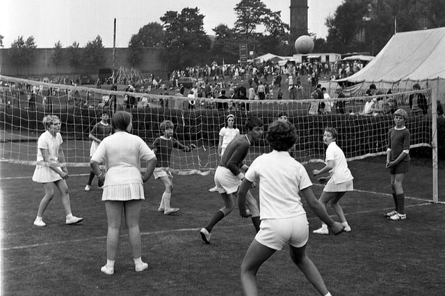 Volleyball tournament at Wigan annual show in Mesnes Park in 1969