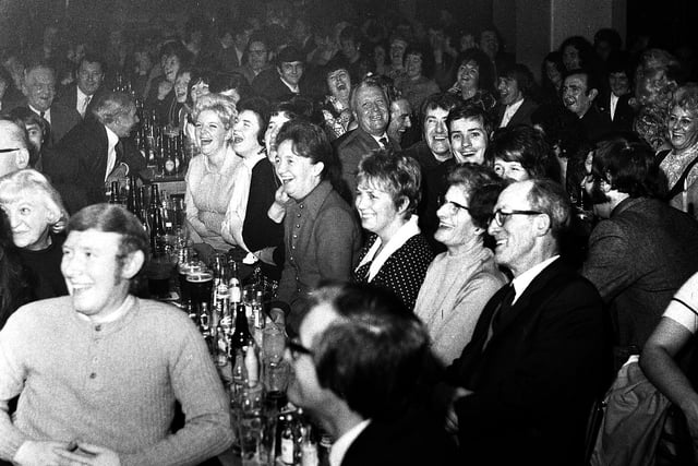 The audience are entertained as Comedian Ken Goodwin plays to a full house at Worsley Mesnes social club in 1972