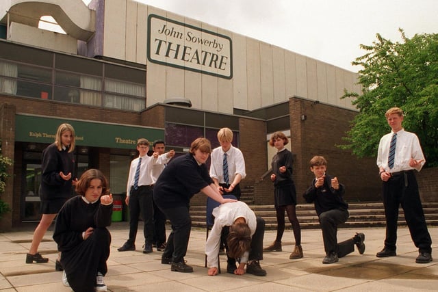 Members of the cast from the Ralph Thoresby School production of Voices of the Living and the Dead. It was being staged to mark the reopening of the school's John Sowerby Theatre which was damaged in an arson attack.