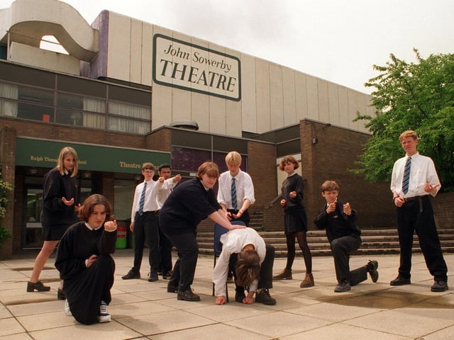 Members of the cast from the Ralph Thoresby School production of Voices of the Living and the Dead. It was being staged to mark the reopening of the school's John Sowerby Theatre which was damaged in an arson attack.