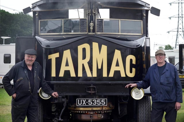 Richard Straughan and John Mills with their eight-wheel Sentinel Tarmac steam wagon