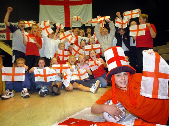Jessida Guillot and school mates at Millfield High school, Thornton, prepare to watch the England v Switzerland match, Euro 2004