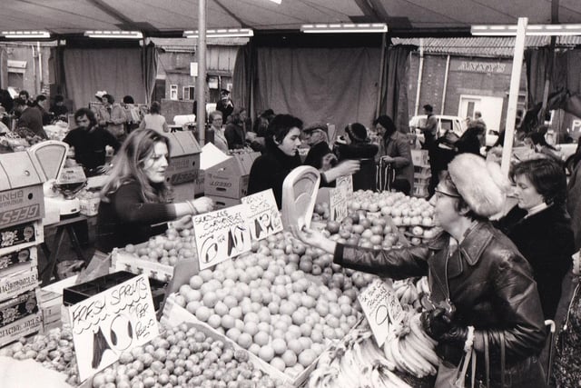 June 1981 and fresh sprouts were 40p per kilo on this stall while seedless clementines were six for 40p.