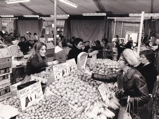 June 1981 and fresh sprouts were 40p per kilo on this stall while seedless clementines were six for 40p.