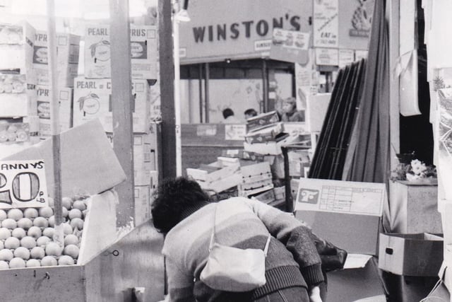 Inside Kirkgate Market in February 1985. Did you eve visit Winston's snack bar?
