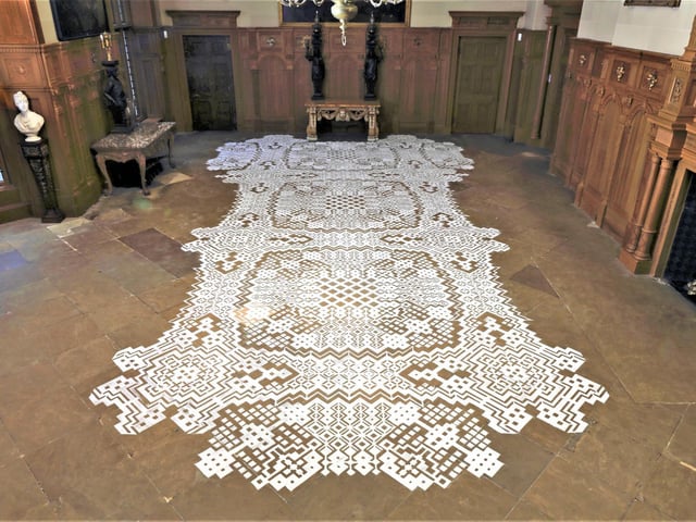 Coinciding with the mansions 500 th anniversary artist Catherine Bertola created a series of intricate patterns made using millions of grains of salt in the houses great hall.