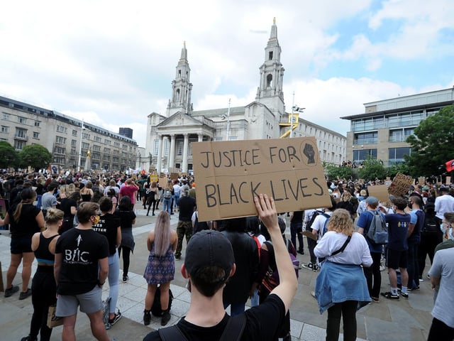 Speeches got underway at 2.30pm, followed by music and poetry. Protesters took a knee in silence in memory of George Floyd