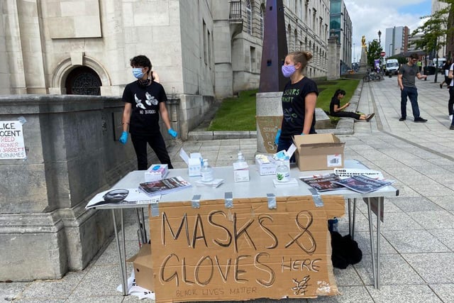 Masks and gloves were handed out to those who needed them