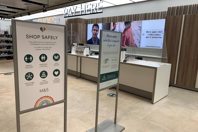 M&S will reopen its clothing areas today, including at Trinity Leeds and White Rose Shopping Centre. There will be perspex screens at till points, floor markings and hand sanitisers