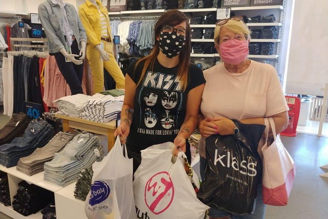 Shoppers Pauline Kennedy and Stephanie Andrews in the masks.