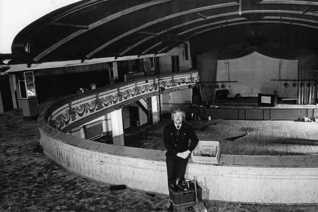 Northern Soul DJ Russ Winstanley stands in an empty Wigan Casino just prior to demolition in 1982.