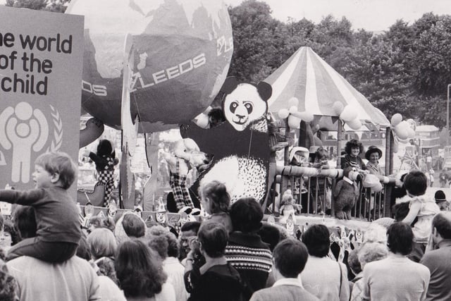 The Social Services float, complete with Panda, leaves Woodhouse Moor.