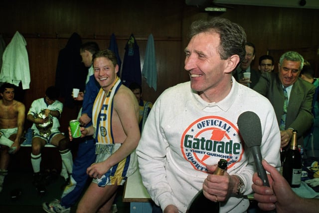 Inside the dressing room as Howard Wilkinson and his team celebrate winning the First Division title in May 1992.