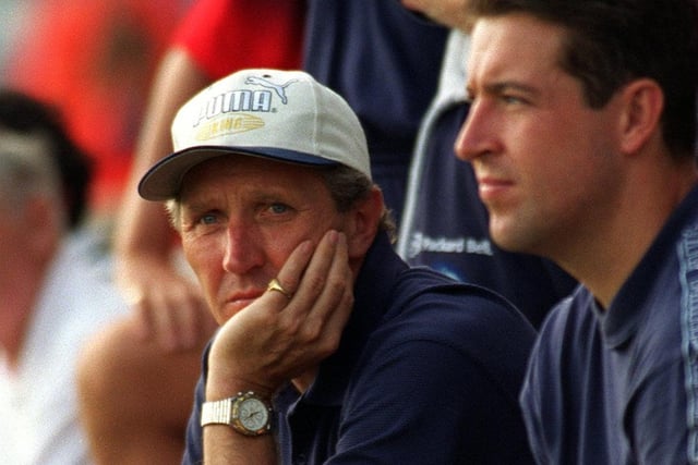 Howard Wilkinson is lost in thought during a pre-season friendly against Grimsby Town in July 1996.