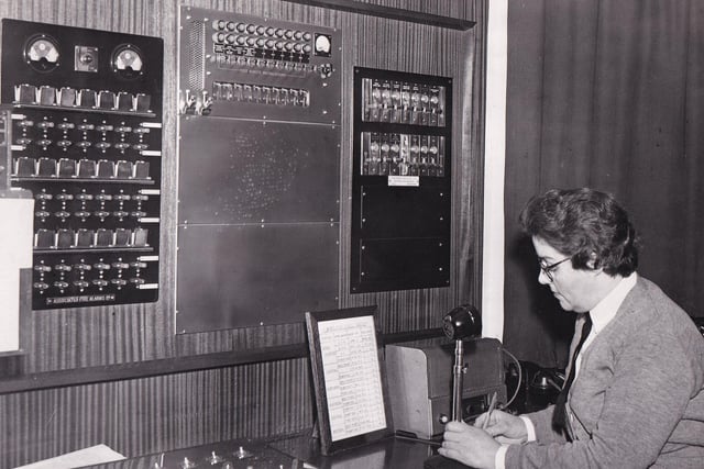 This small room at Central Fire Station on Park Street was the operational nerve centre of Leeds Fire Brigade in January 1960. Pictured is Irene Moorin who receives radio messages from firefighters attending call-outs in the city.