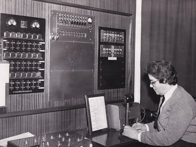 This small room at Central Fire Station on Park Street was the operational nerve centre of Leeds Fire Brigade in January 1960. Pictured is Irene Moorin who receives radio messages from firefighters attending call-outs in the city.