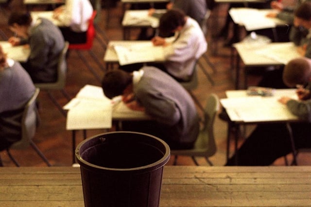 Pupils at Cardinal Heenan High School at Meanwood were forced to take exams in a school hall which had a leaky roof.