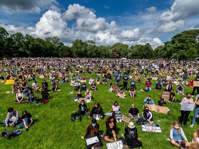 Thousands of protesters joined a Black Lives Matter demonstration in Leeds today
