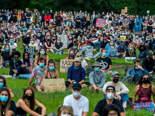 There was a staggered entry system and protesters were directed to marked-out areas