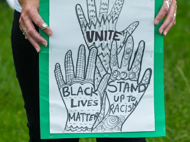 A placard at the demonstration