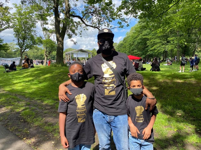 A family takes part in the demonstration