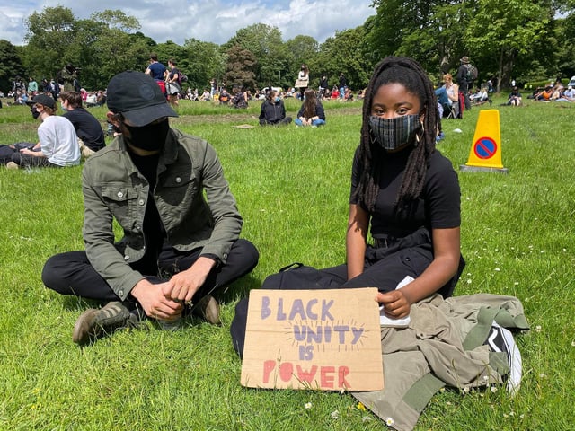 People take part in the demonstration