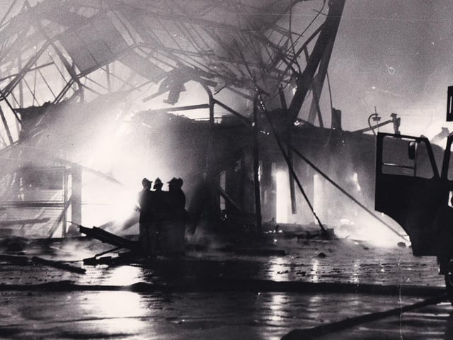 Kirkgate Market at the height of the blaze in December 13, 1975.