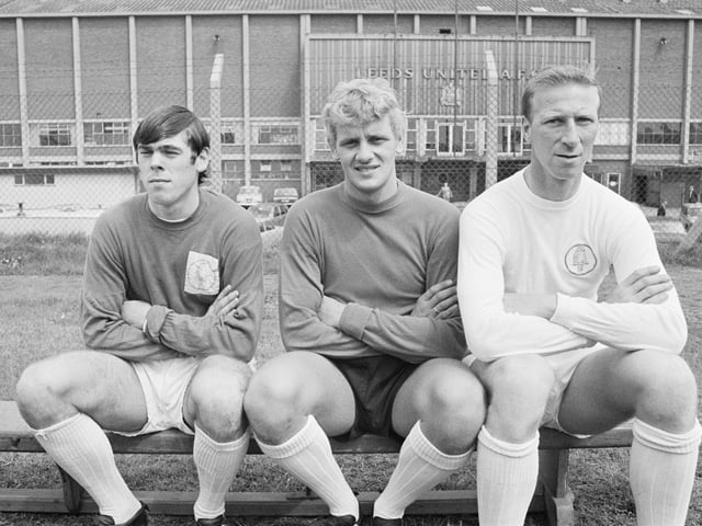 Goalkeepers David Harvey and Gary Sprake with Jack Charlton pictured in August 1968.