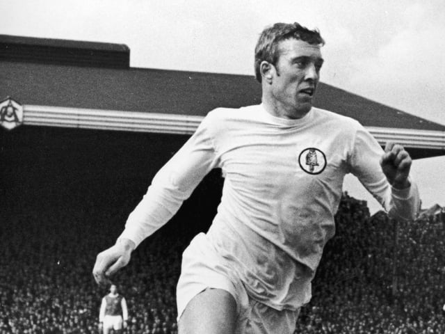 Striker Mick Jones in action against Arsenal at Highbury in December 1969. He finished as United's leading goalscorer that season with 17.