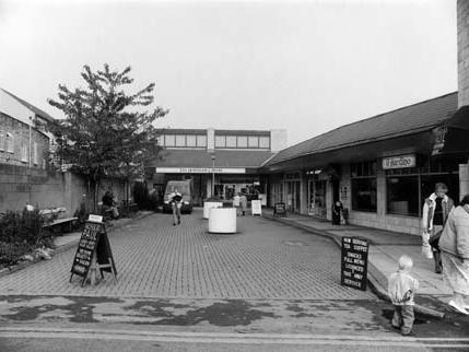 Horsefair Centre, Wetherby's shopping centre built in the 1970s. Nicholas Paul, hair salon, is on the far right, followed by Il Giardino restaurant, Spectrum Designs craft gallery and Freezer Fayre frozen foods.