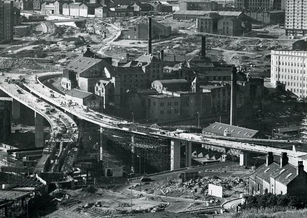 The construction of Burdock Way flyover, Halifax in 1973.