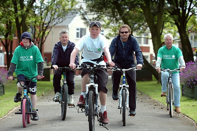 Fourteen-year-old Miller McLeod from South Shore organised a bicycle ride to Fleetwood and back to raise funds for the NSPCC. Miller (centre) arrives back at Watson Road Park with some of the cyclists