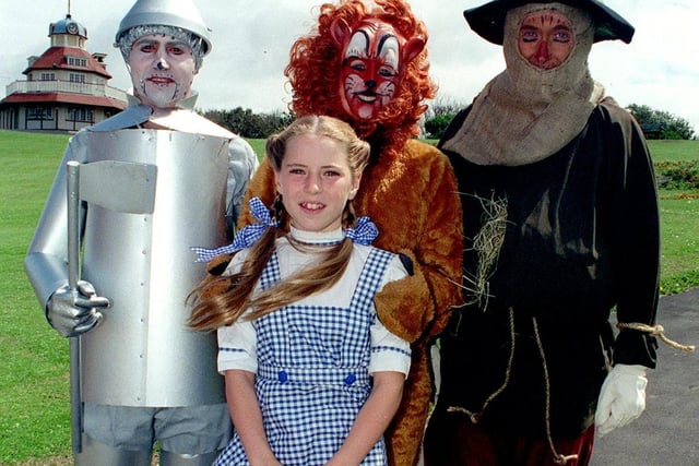 Fleetwood Drama Studios Wizard of Oz, with Brian Wood as the Tin Man, Victoria Hargreaves as Dorothy, Joanna Newson as the Lion, and Mark West as the Scarecrow.