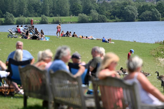 People enjoy the sunshine at Pugneys water park, Wakefield