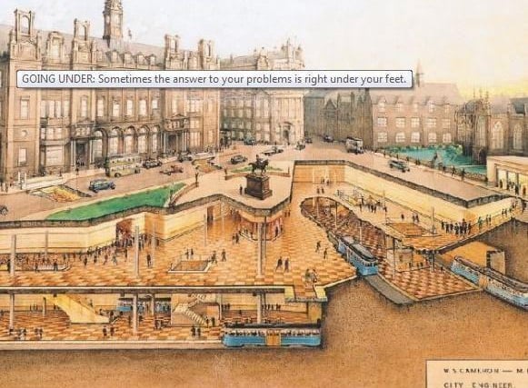 This photo shows plans for an underground in Leeds. The cost meant it never happened.
