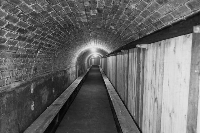 This is a view of inside the brick subway on York Road pictured in October 1938.