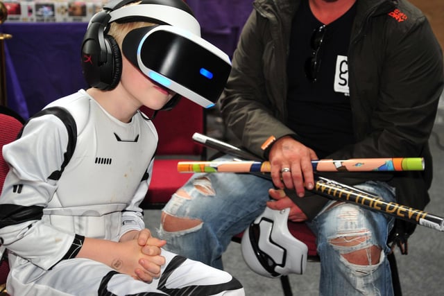 Jacob Gregory, six, from Thornton tries the VR headset