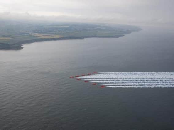 The jets are pictured heading towards Scarborough for their first flypast of the day. Photo: Crown Copyright 2020.