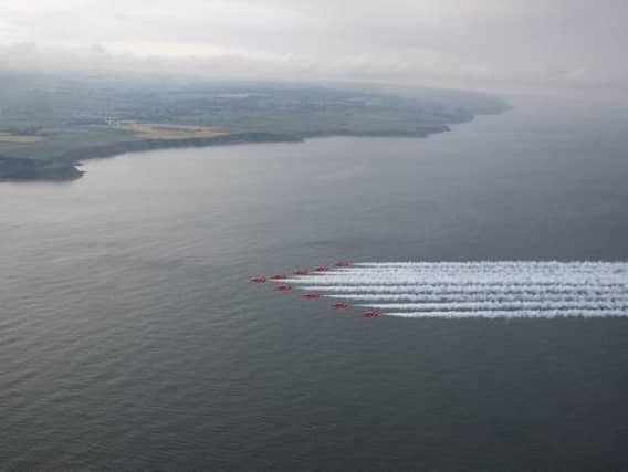 The jets are pictured heading towards Scarborough for their first flypast of the day. Photo: Crown Copyright 2020.
