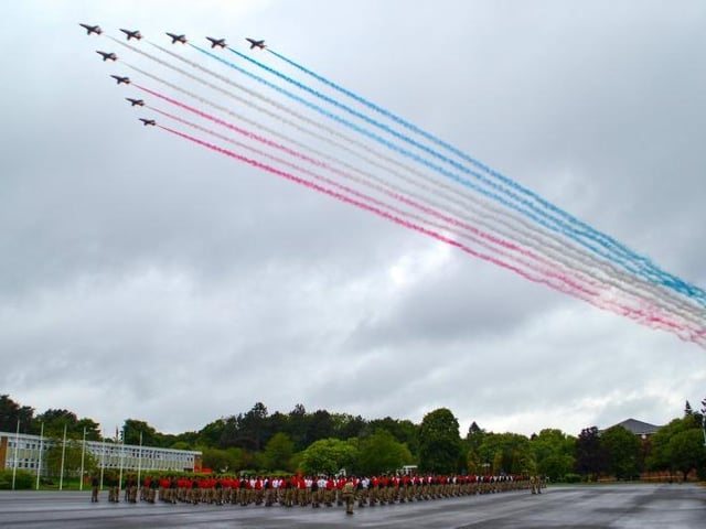 At Catterick Garrison all 432 recruits from Gurkha Company were assembled on Helles Parade Square in an AFD formation. This is the first time that these young men have experienced the Red Arrows having only left Nepal in February 2020 to start their 39 week Army training in the UK. Photo: Crown Copyright 2020.